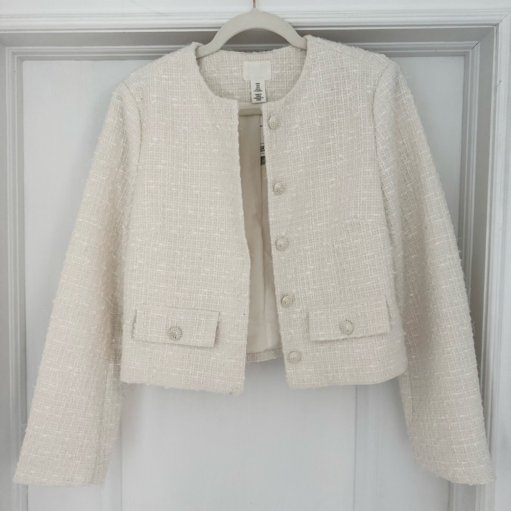 H&M Cream Tweed Button-Up Jacket